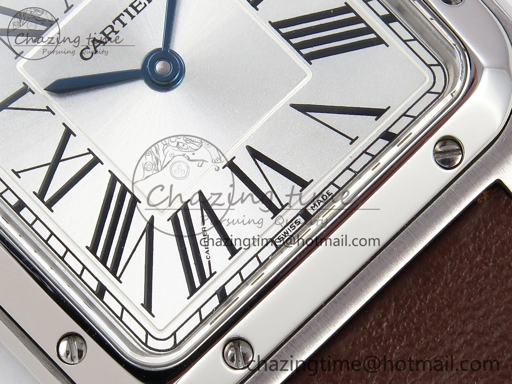Santos Dumont 27.5mm SS AF 1:1 Best Edition Silver Dial on Brown Leather Strap A Chic 5938