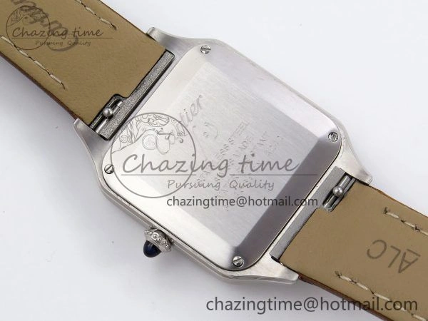 Santos Dumont 27.5mm SS AF 1:1 Best Edition Silver Dial on Brown Leather Strap A Chic 5938