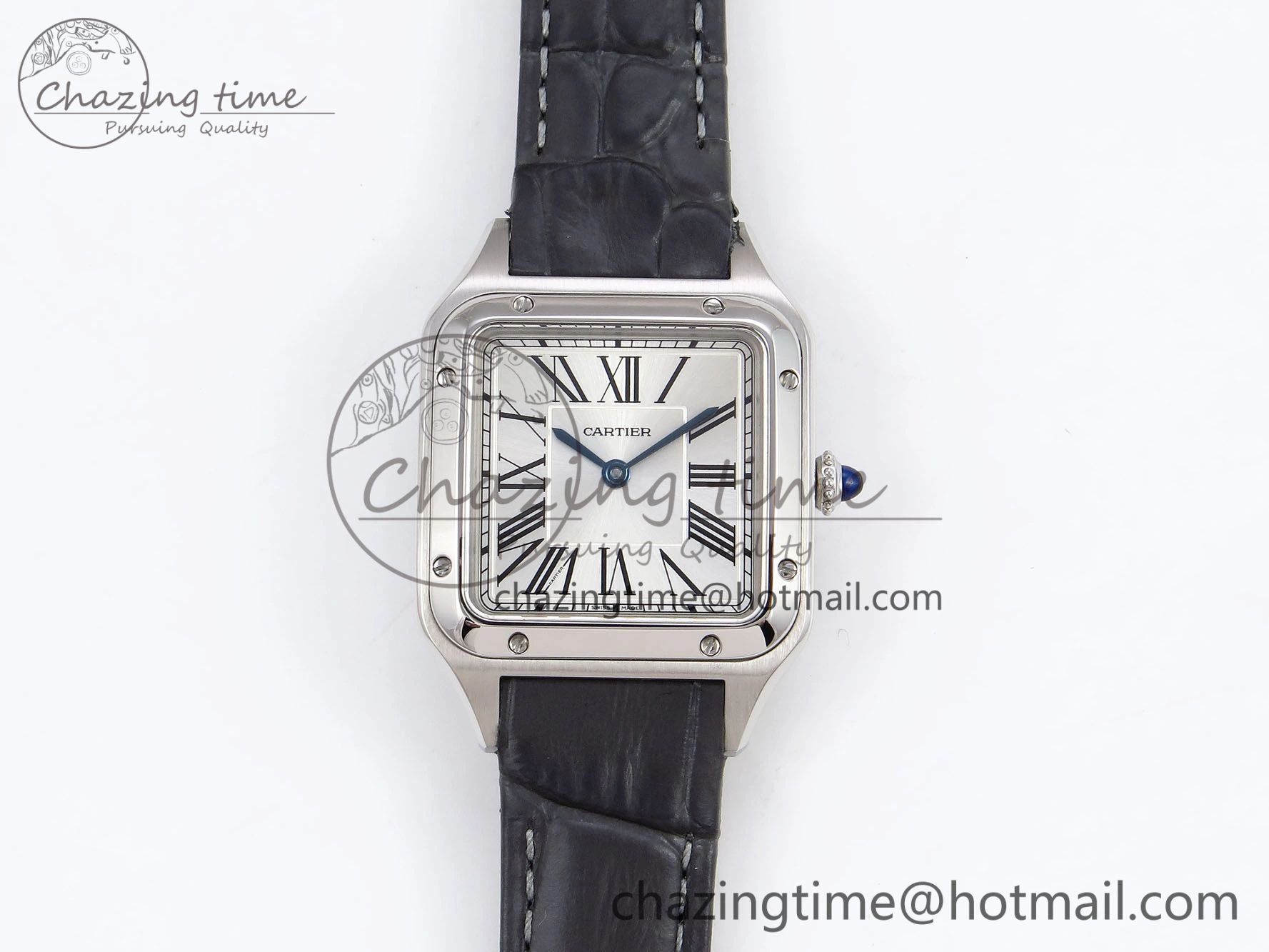 FreshLook Santos Dumont 27.5mm SS AF 1:1 Best Edition Silver Dial on Gray Croco Strap A 5933