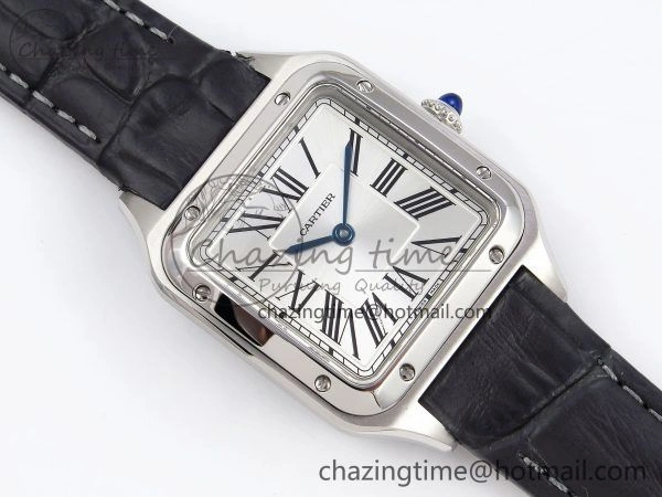 FreshLook Santos Dumont 27.5mm SS AF 1:1 Best Edition Silver Dial on Gray Croco Strap A 5933