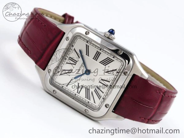 Supportive Santos Dumont 27.5mm SS AF 1:1 Best Edition Silver Dial on Red Croco Strap A 5937