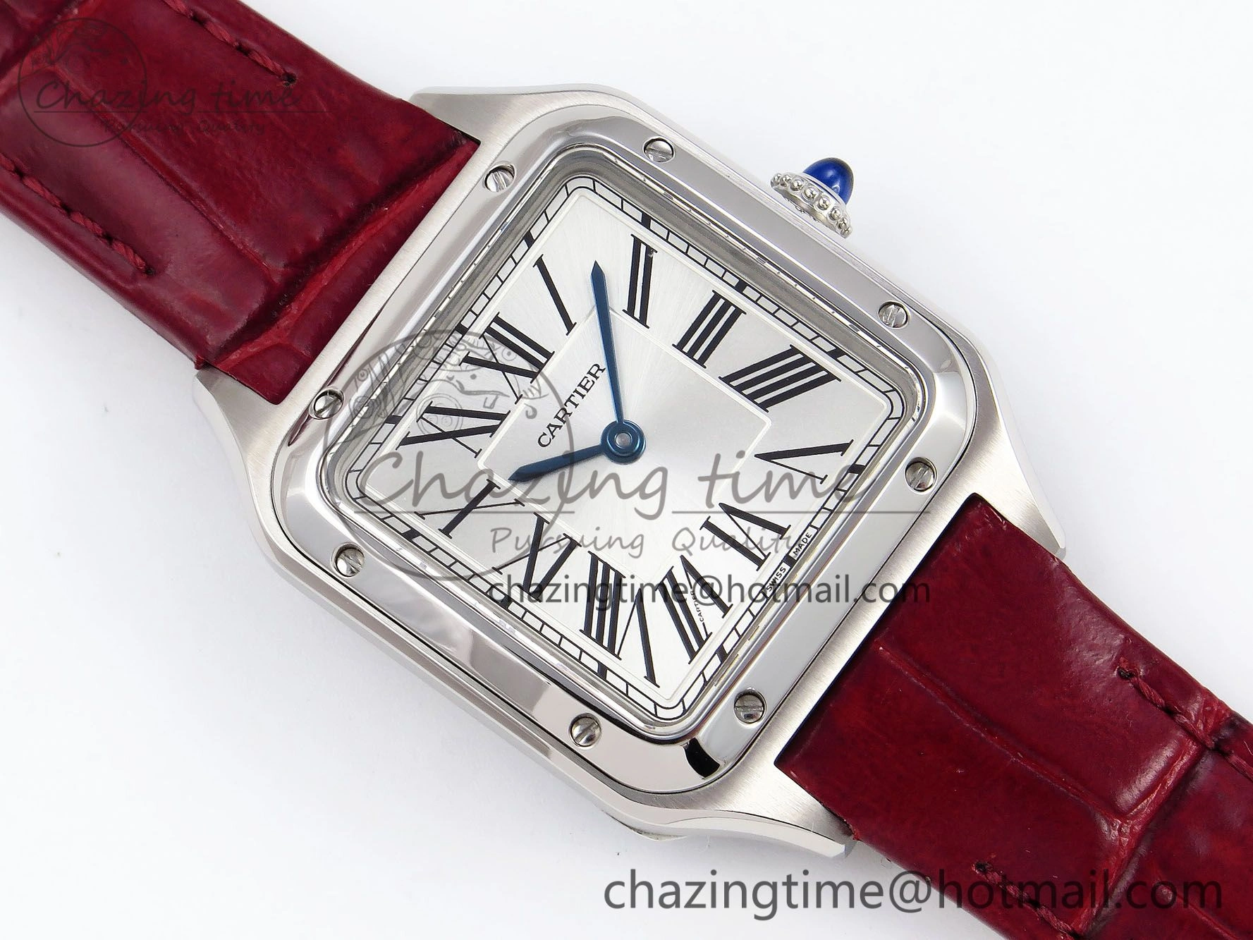Supportive Santos Dumont 27.5mm SS AF 1:1 Best Edition Silver Dial on Red Croco Strap A 5937
