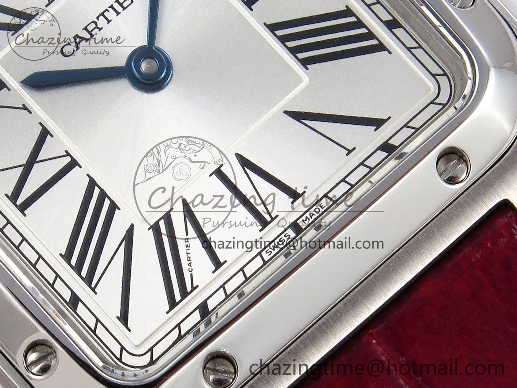 Supportive Santos Dumont 27.5mm SS AF 1:1 Best Edition Silver Dial on Red Croco Strap A 5937
