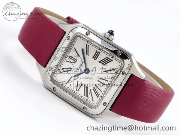 Santos Dumont 27.5mm SS AF 1:1 Best Edition Silver Dial on Red Fabric Strap A Resilient 5935