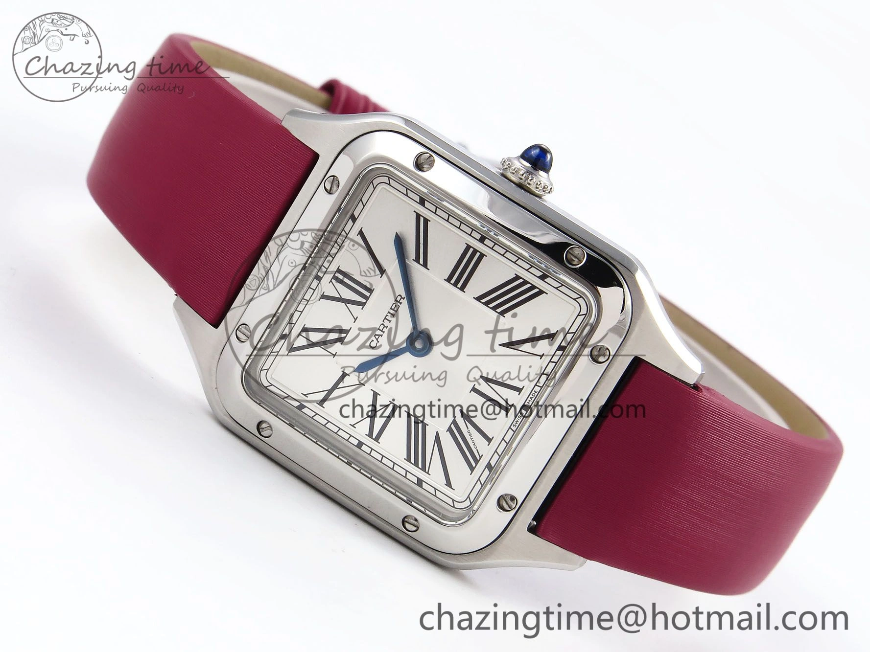 Santos Dumont 27.5mm SS AF 1:1 Best Edition Silver Dial on Red Fabric Strap A Resilient 5935