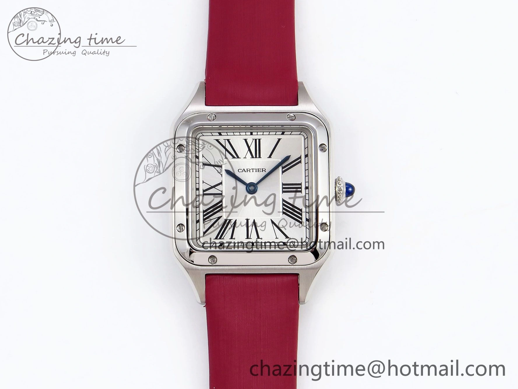 Santos Dumont 27.5mm SS AF 1:1 Best Edition Silver Dial on Red Fabric Strap A Resilient 5935