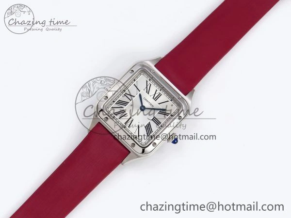 Santos Dumont 27.5mm SS AF 1:1 Best Edition Silver Dial on Red Fabric Strap A Resilient 5935