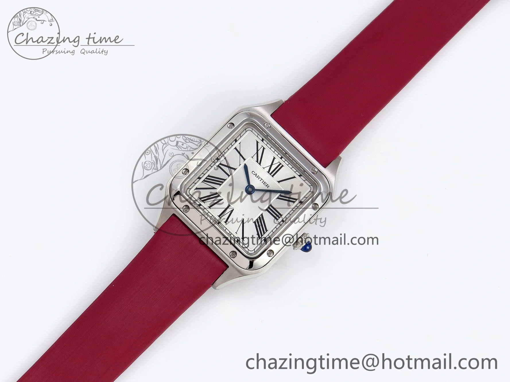 Santos Dumont 27.5mm SS AF 1:1 Best Edition Silver Dial on Red Fabric Strap A Resilient 5935