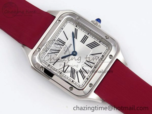 Santos Dumont 27.5mm SS AF 1:1 Best Edition Silver Dial on Red Fabric Strap A Resilient 5935