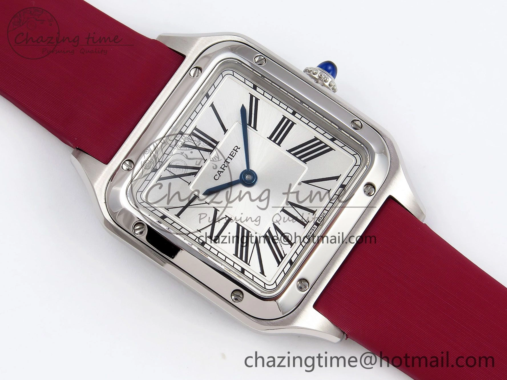 Santos Dumont 27.5mm SS AF 1:1 Best Edition Silver Dial on Red Fabric Strap A Resilient 5935