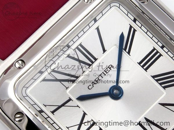 Santos Dumont 27.5mm SS AF 1:1 Best Edition Silver Dial on Red Fabric Strap A Resilient 5935