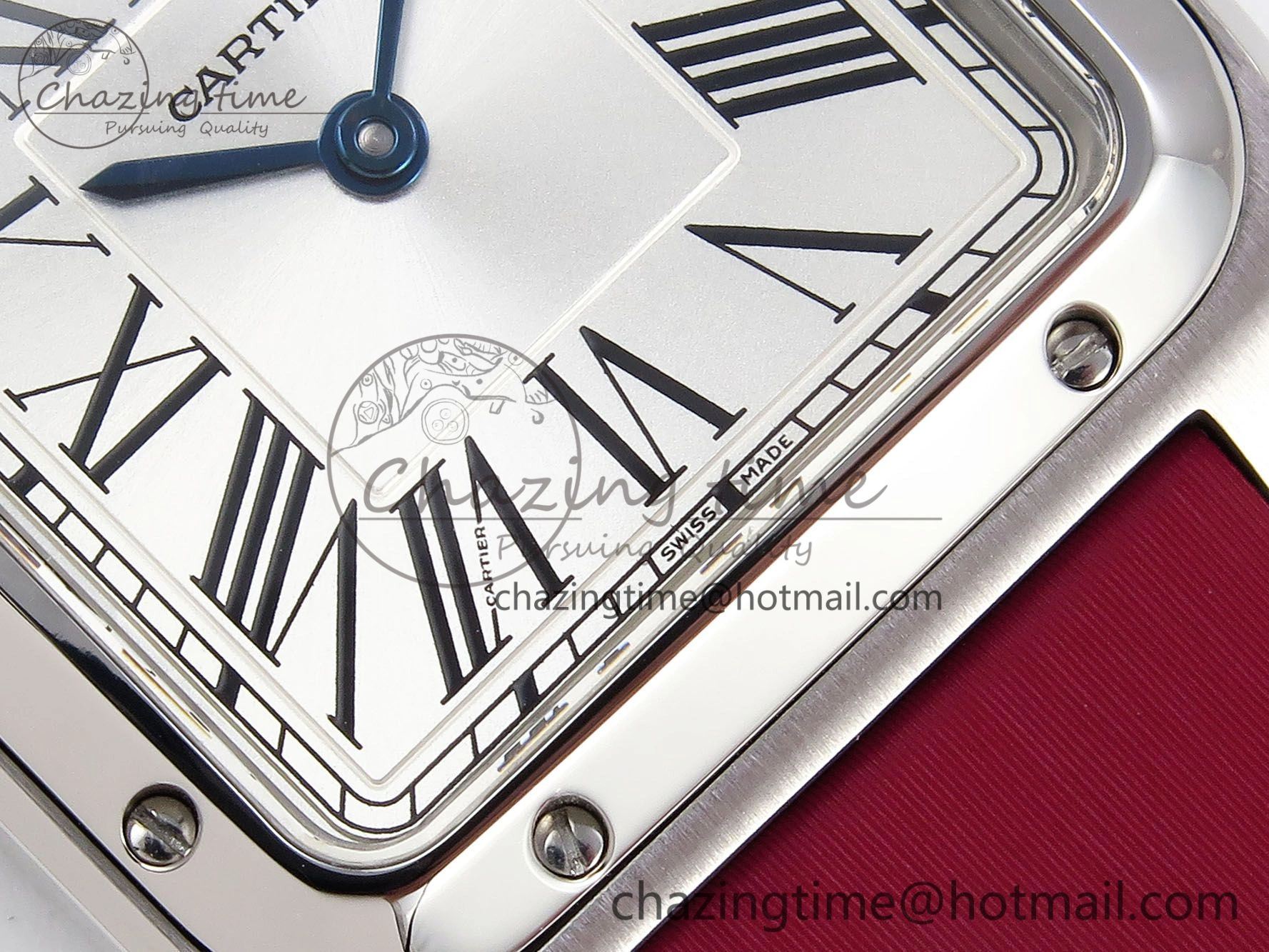 Santos Dumont 27.5mm SS AF 1:1 Best Edition Silver Dial on Red Fabric Strap A Resilient 5935
