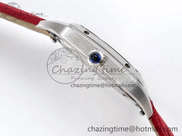 Santos Dumont 27.5mm SS AF 1:1 Best Edition Silver Dial on Red Leather Strap A HighPerformance 5936