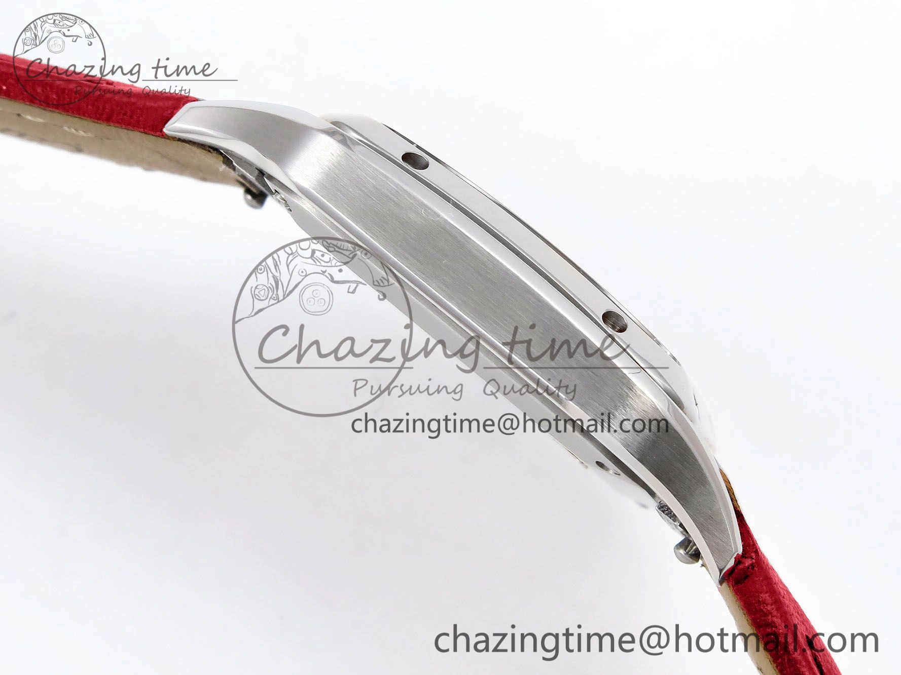 Santos Dumont 27.5mm SS AF 1:1 Best Edition Silver Dial on Red Leather Strap A HighPerformance 5936