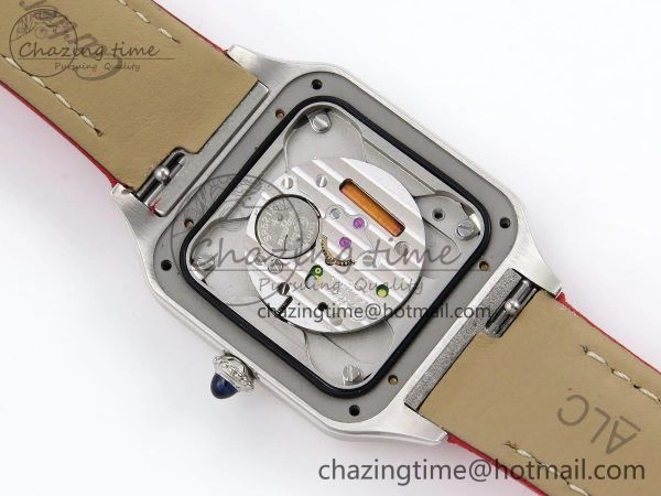 Santos Dumont 27.5mm SS AF 1:1 Best Edition Silver Dial on Red Leather Strap A HighPerformance 5936