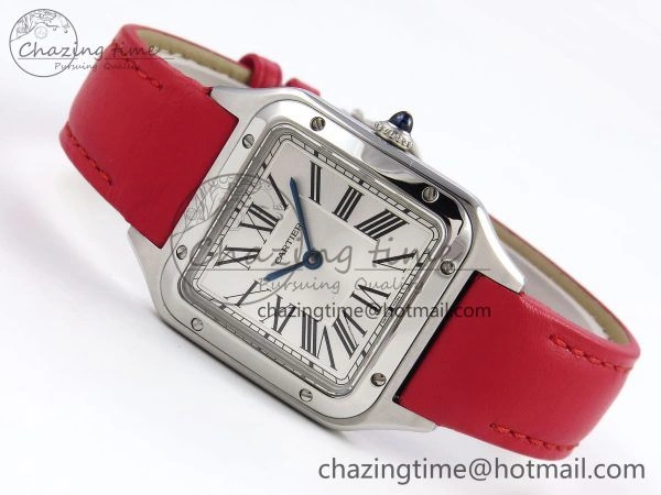 Santos Dumont 27.5mm SS AF 1:1 Best Edition Silver Dial on Red Leather Strap A HighPerformance 5936
