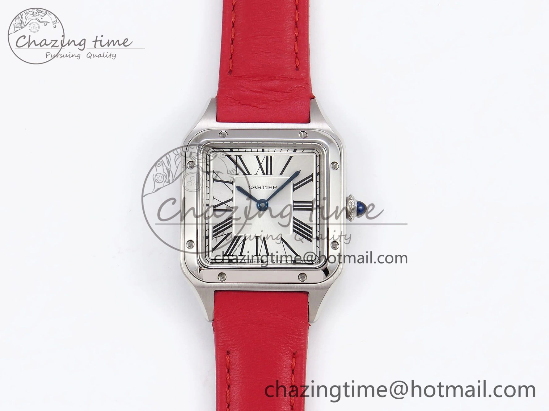 Santos Dumont 27.5mm SS AF 1:1 Best Edition Silver Dial on Red Leather Strap A HighPerformance 5936