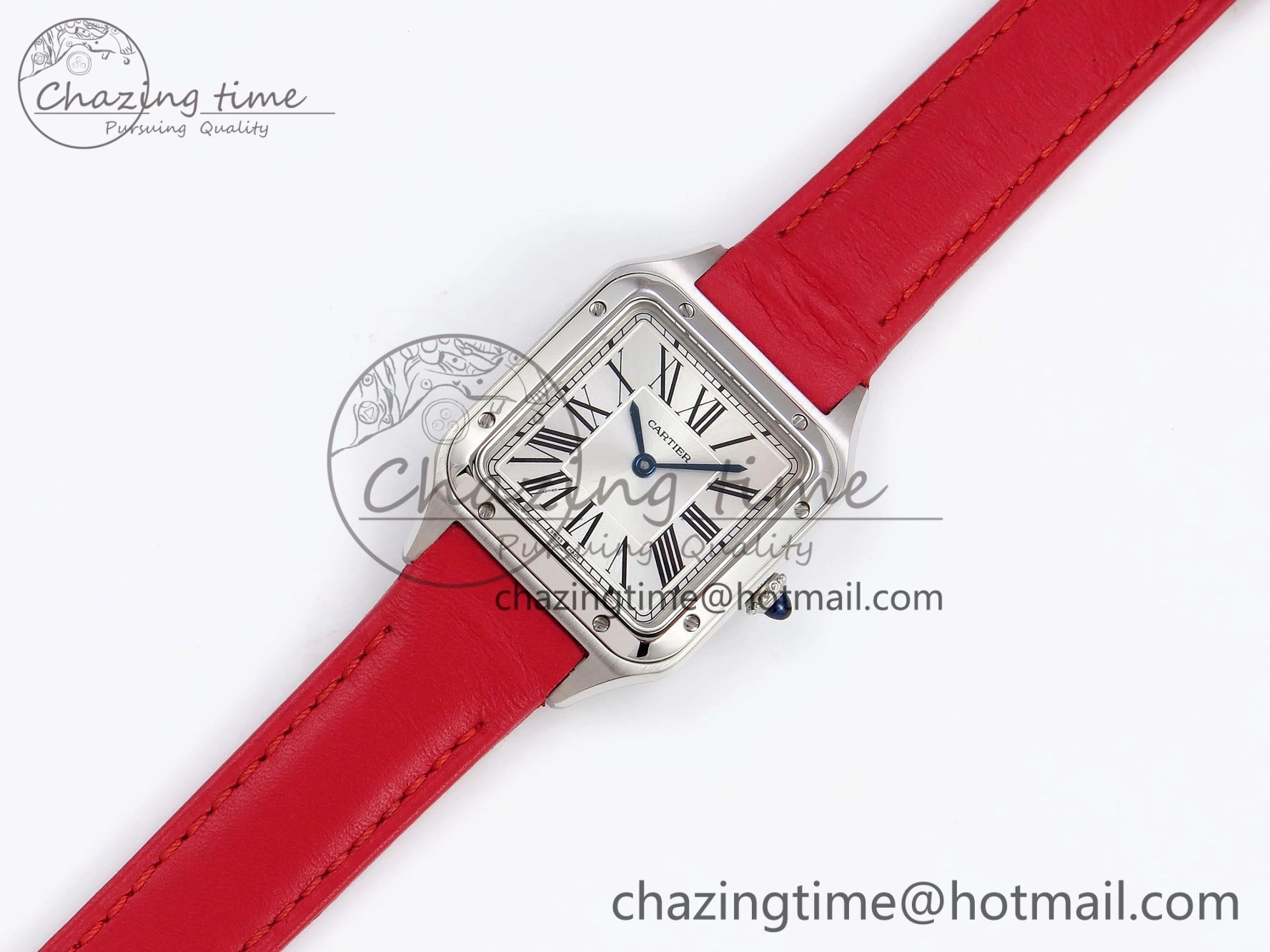 Santos Dumont 27.5mm SS AF 1:1 Best Edition Silver Dial on Red Leather Strap A HighPerformance 5936
