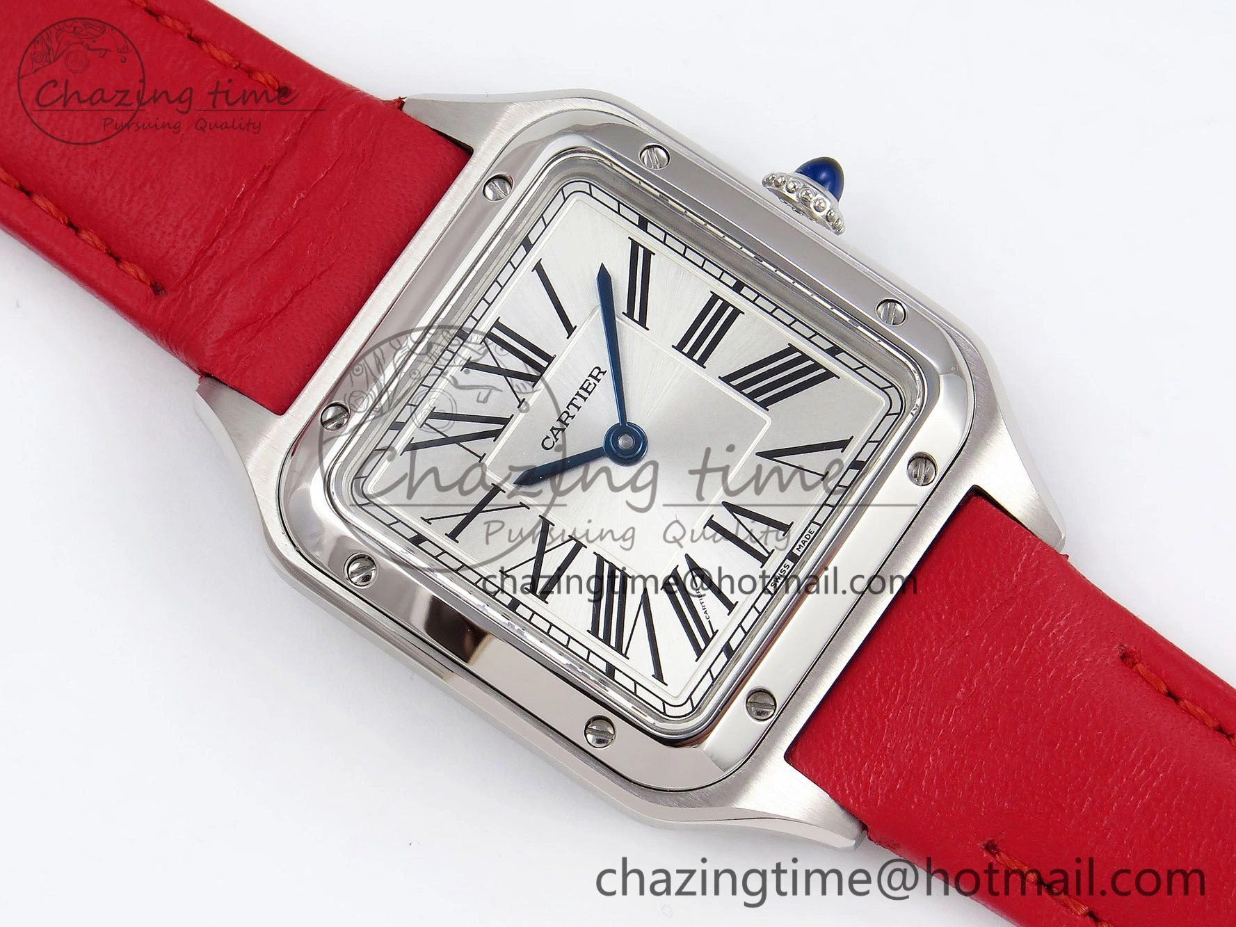 Santos Dumont 27.5mm SS AF 1:1 Best Edition Silver Dial on Red Leather Strap A HighPerformance 5936