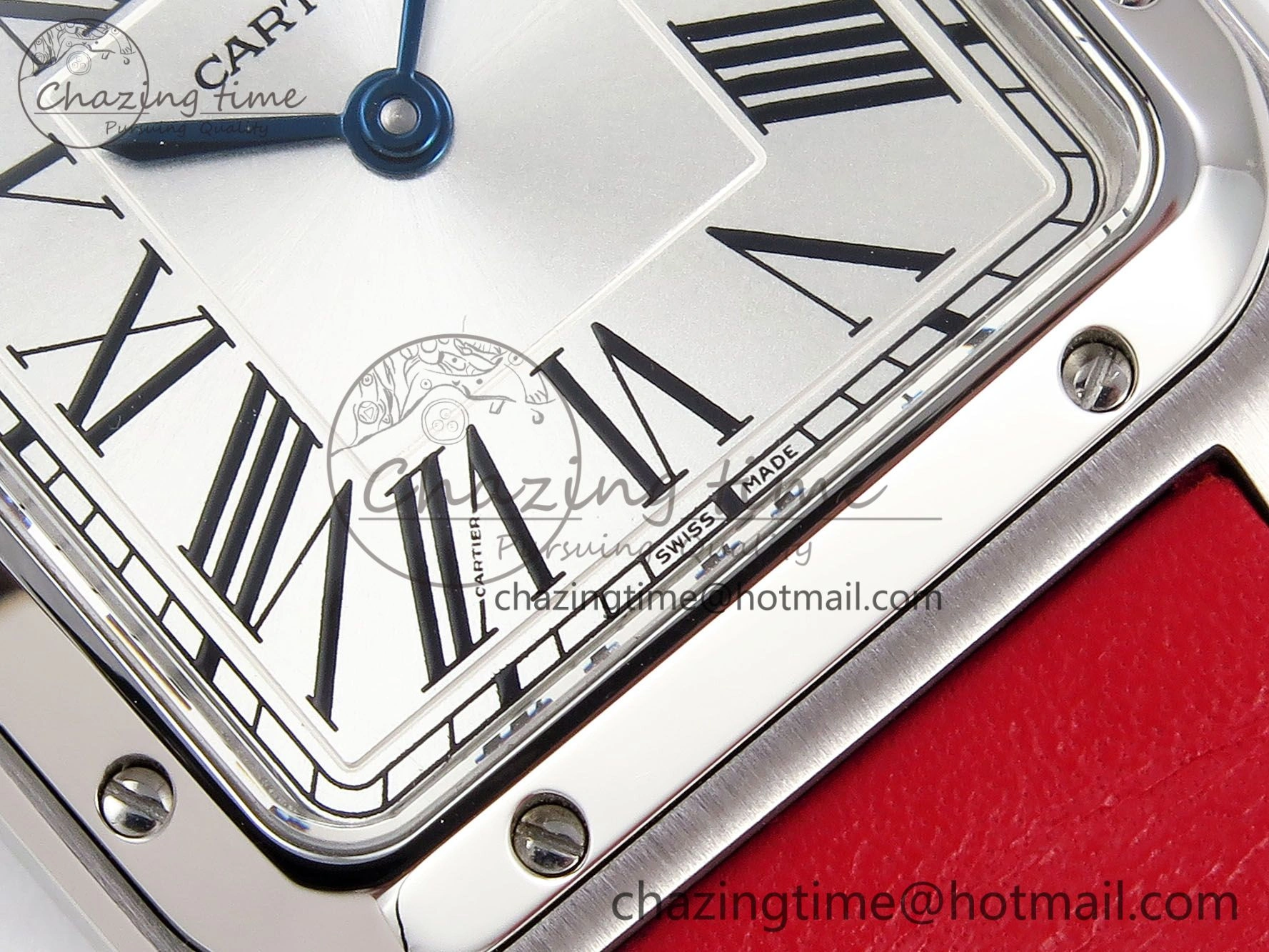 Santos Dumont 27.5mm SS AF 1:1 Best Edition Silver Dial on Red Leather Strap A HighPerformance 5936