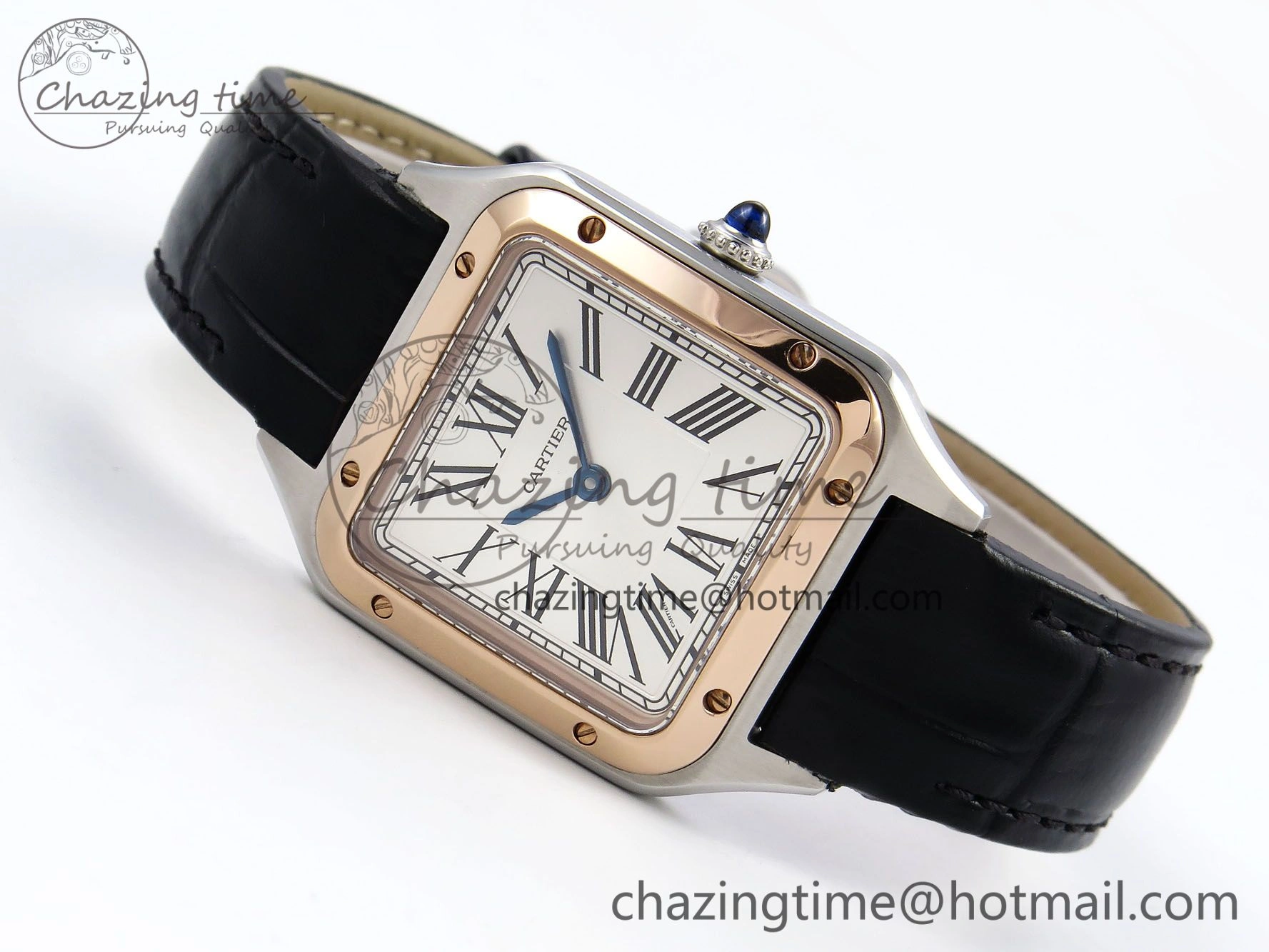 Durable Santos Dumont 27.5mm SS RG AF 1:1 Best Edition Silver Dial on Black Croco Strap A 5942