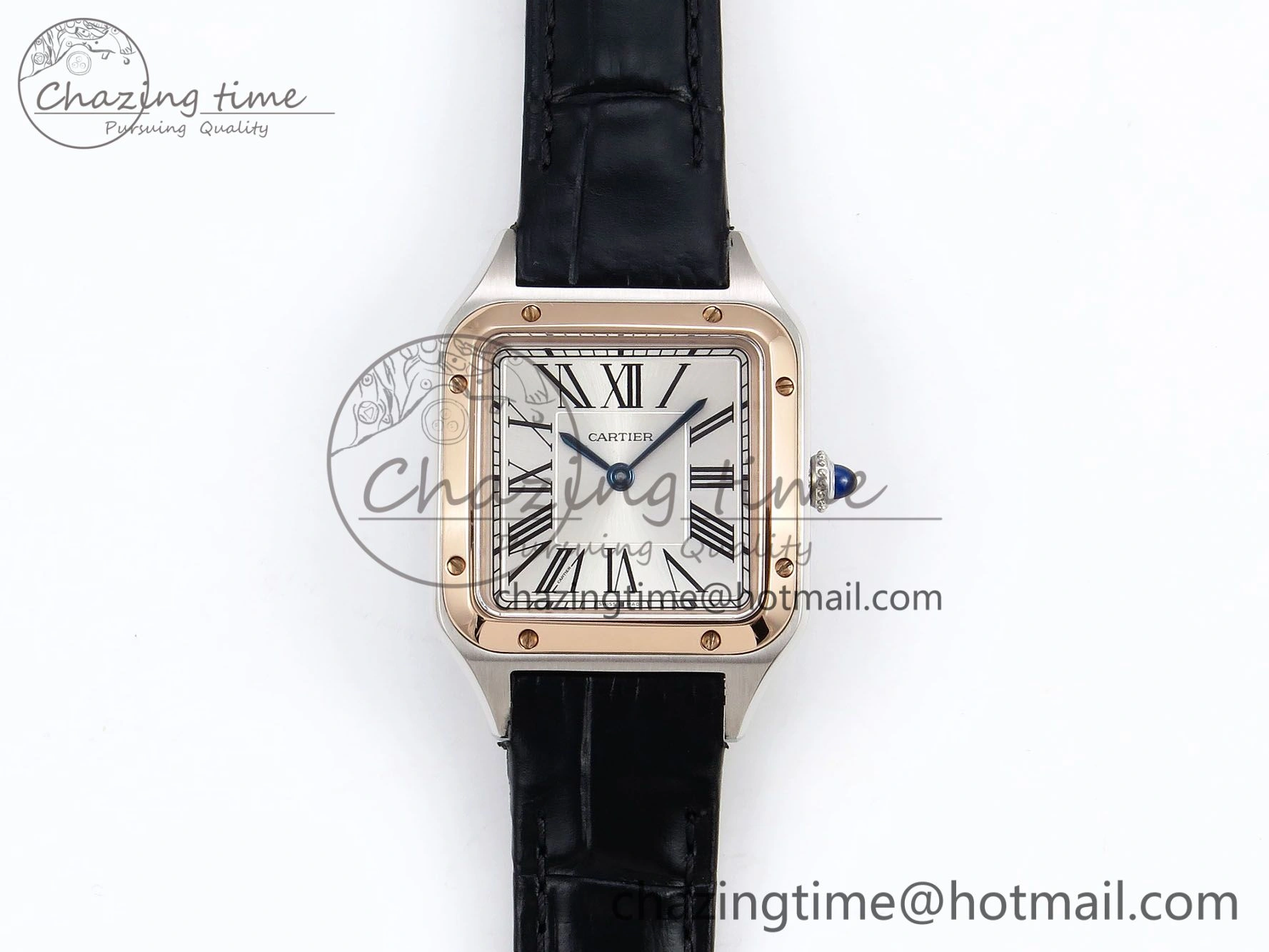 Durable Santos Dumont 27.5mm SS RG AF 1:1 Best Edition Silver Dial on Black Croco Strap A 5942