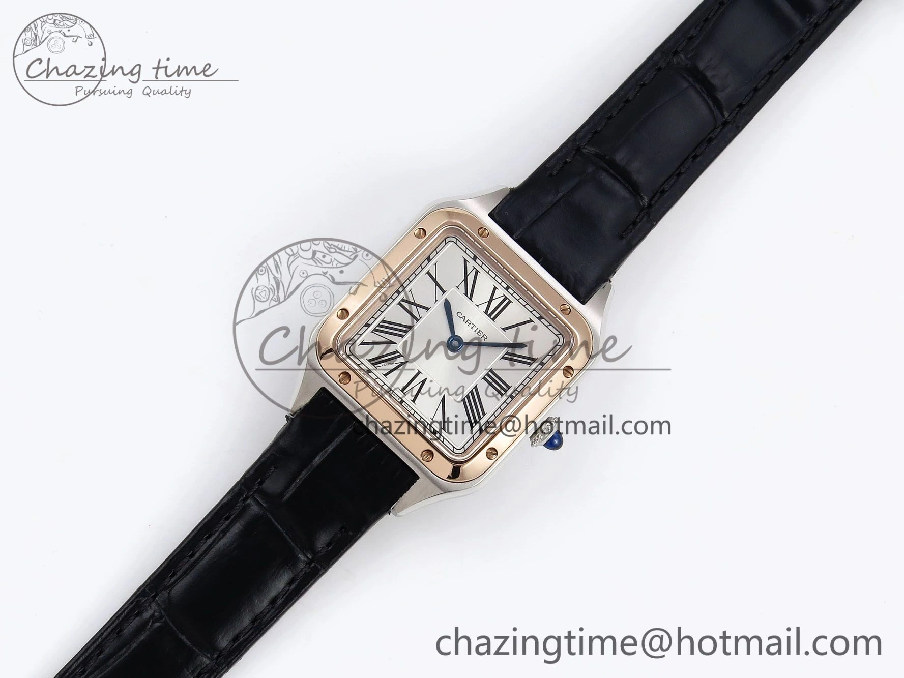 Durable Santos Dumont 27.5mm SS RG AF 1:1 Best Edition Silver Dial on Black Croco Strap A 5942