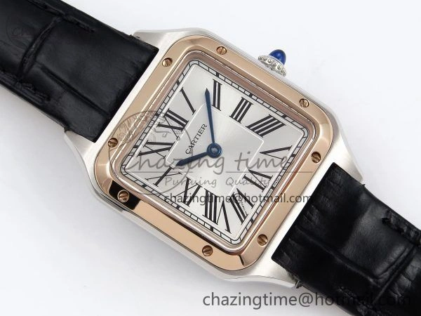 Durable Santos Dumont 27.5mm SS RG AF 1:1 Best Edition Silver Dial on Black Croco Strap A 5942