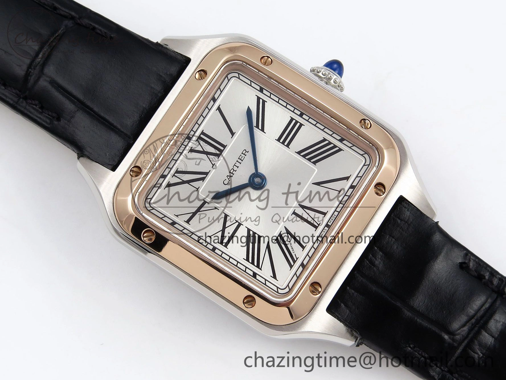 Durable Santos Dumont 27.5mm SS RG AF 1:1 Best Edition Silver Dial on Black Croco Strap A 5942