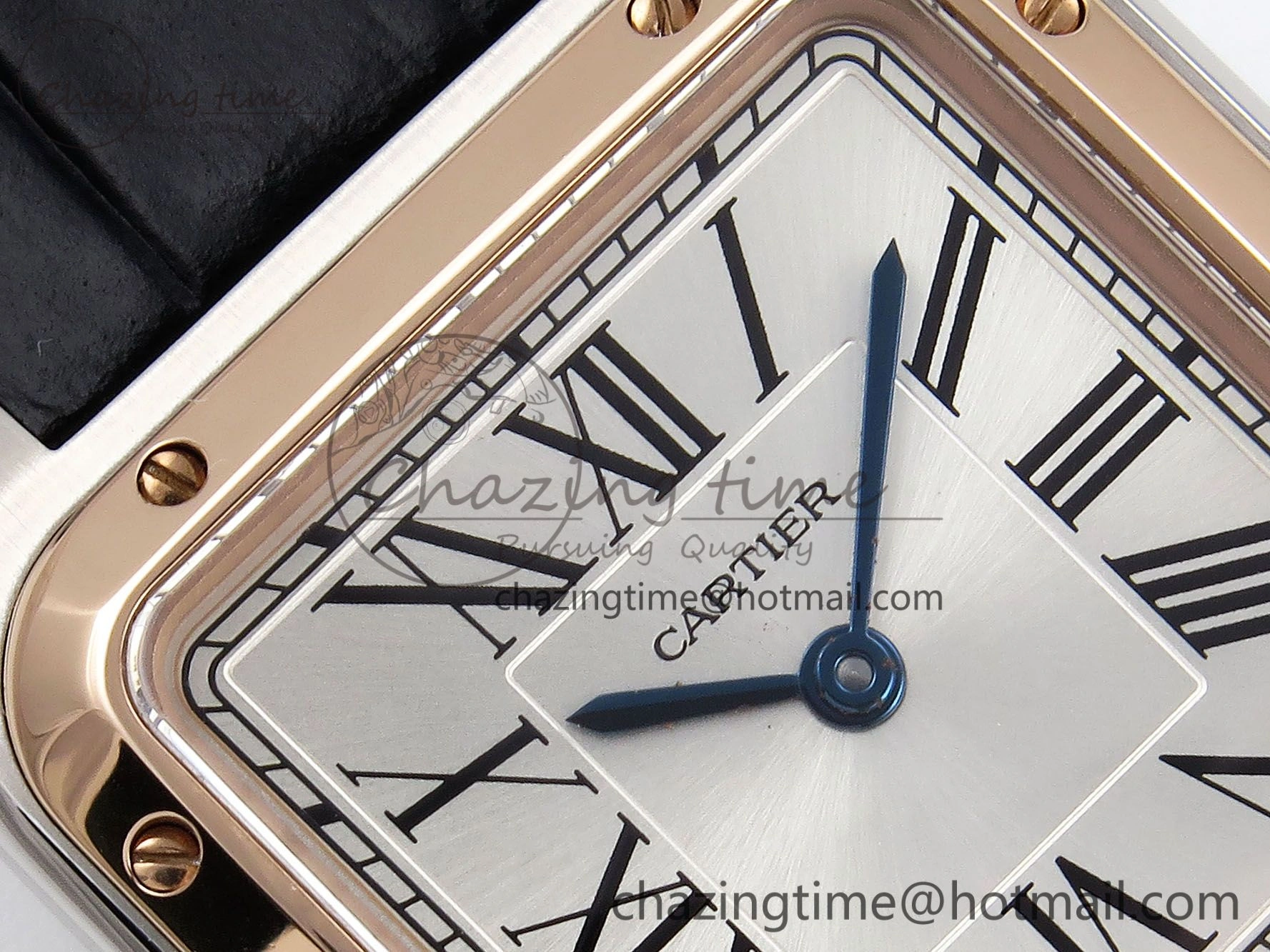 Durable Santos Dumont 27.5mm SS RG AF 1:1 Best Edition Silver Dial on Black Croco Strap A 5942