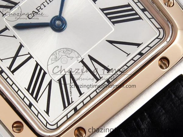 Durable Santos Dumont 27.5mm SS RG AF 1:1 Best Edition Silver Dial on Black Croco Strap A 5942