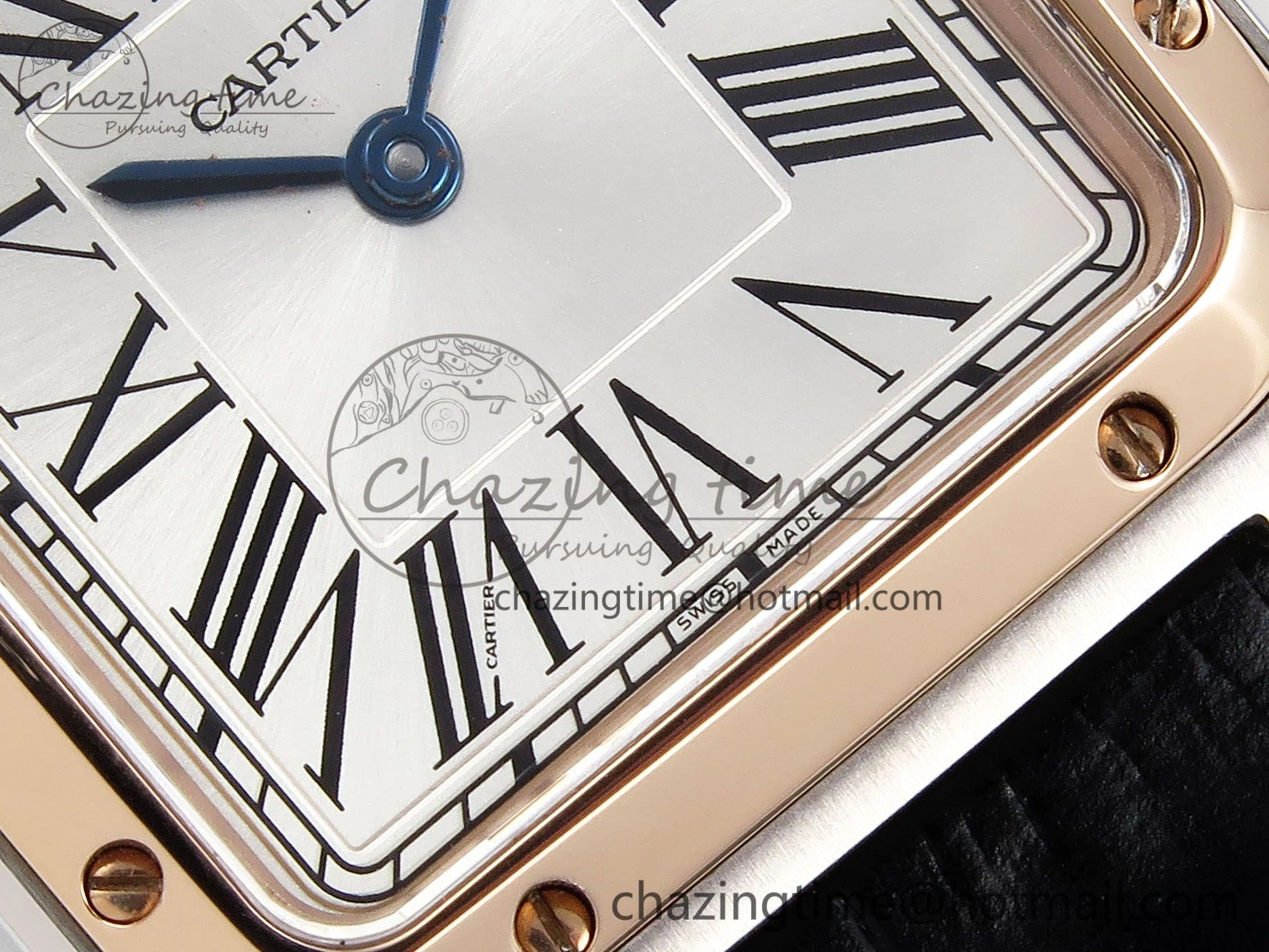 Durable Santos Dumont 27.5mm SS RG AF 1:1 Best Edition Silver Dial on Black Croco Strap A 5942