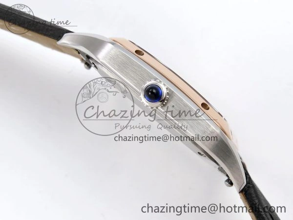 Santos Dumont 27.5mm SS RG AF 1:1 Best Edition Silver Dial on Black Leather Strap A Premium 5941