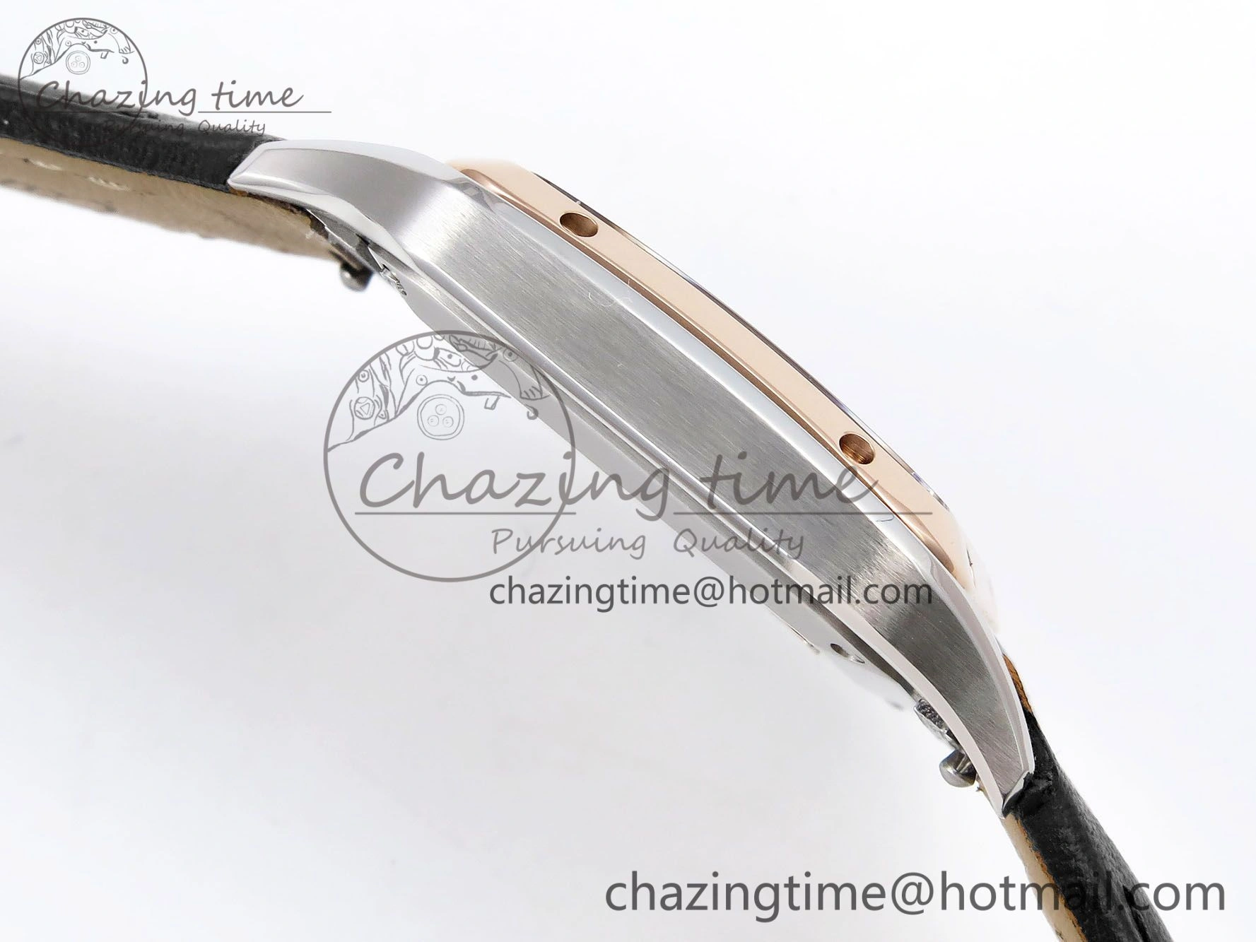 Santos Dumont 27.5mm SS RG AF 1:1 Best Edition Silver Dial on Black Leather Strap A Premium 5941
