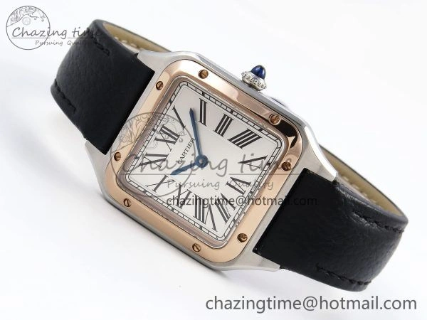 Santos Dumont 27.5mm SS RG AF 1:1 Best Edition Silver Dial on Black Leather Strap A Premium 5941