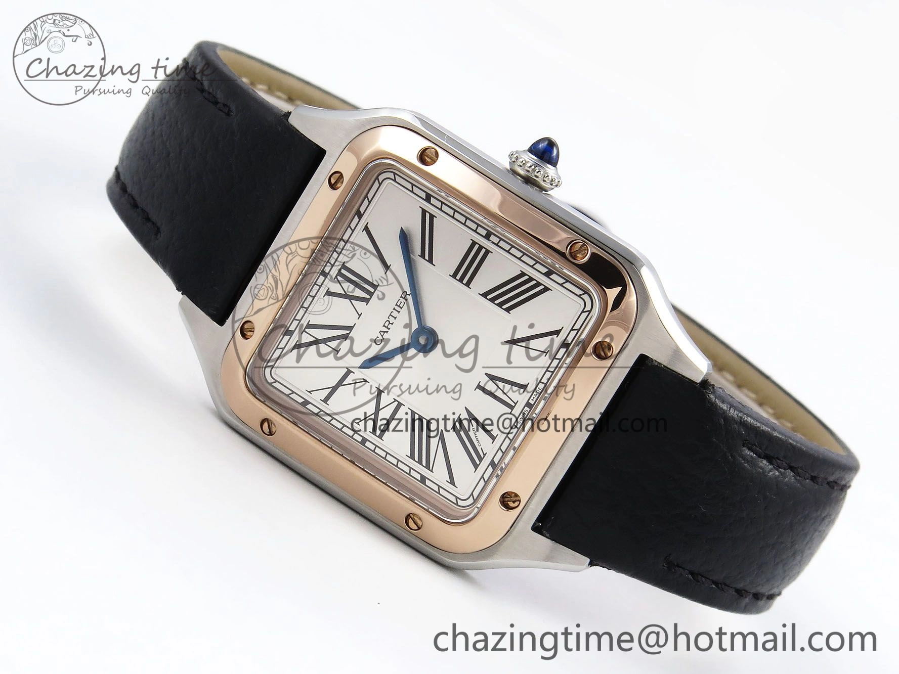 Santos Dumont 27.5mm SS RG AF 1:1 Best Edition Silver Dial on Black Leather Strap A Premium 5941