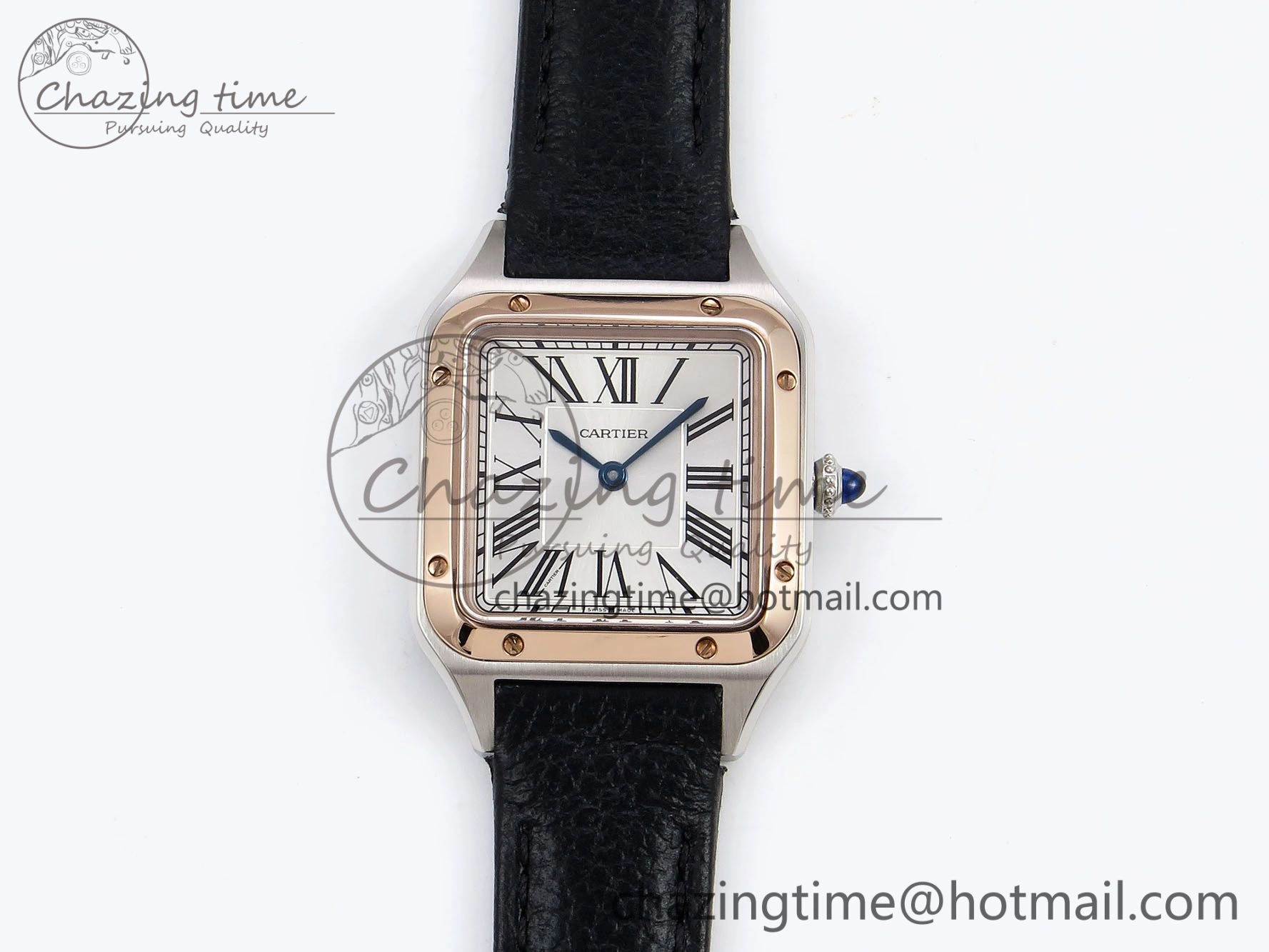 Santos Dumont 27.5mm SS RG AF 1:1 Best Edition Silver Dial on Black Leather Strap A Premium 5941