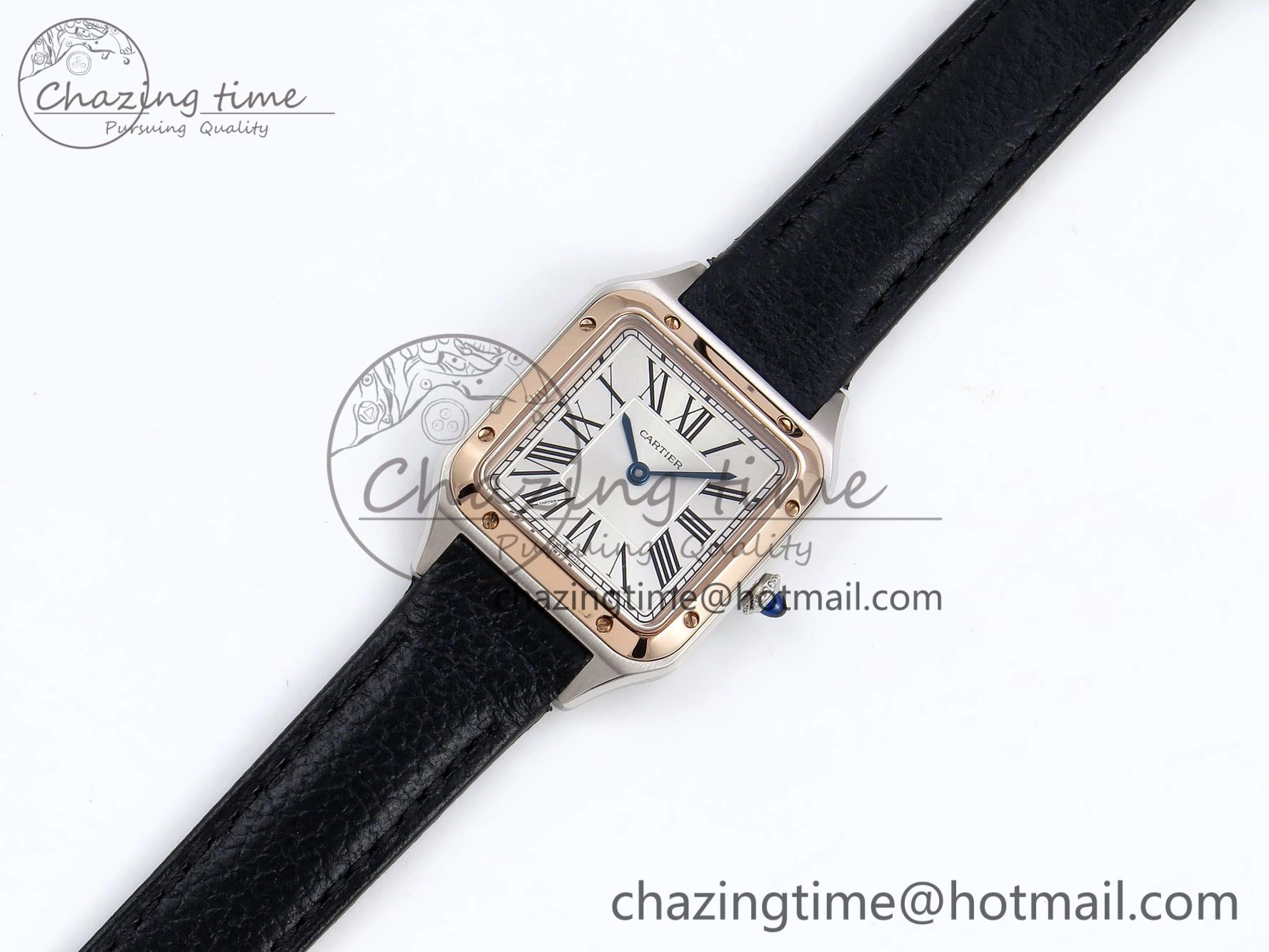 Santos Dumont 27.5mm SS RG AF 1:1 Best Edition Silver Dial on Black Leather Strap A Premium 5941