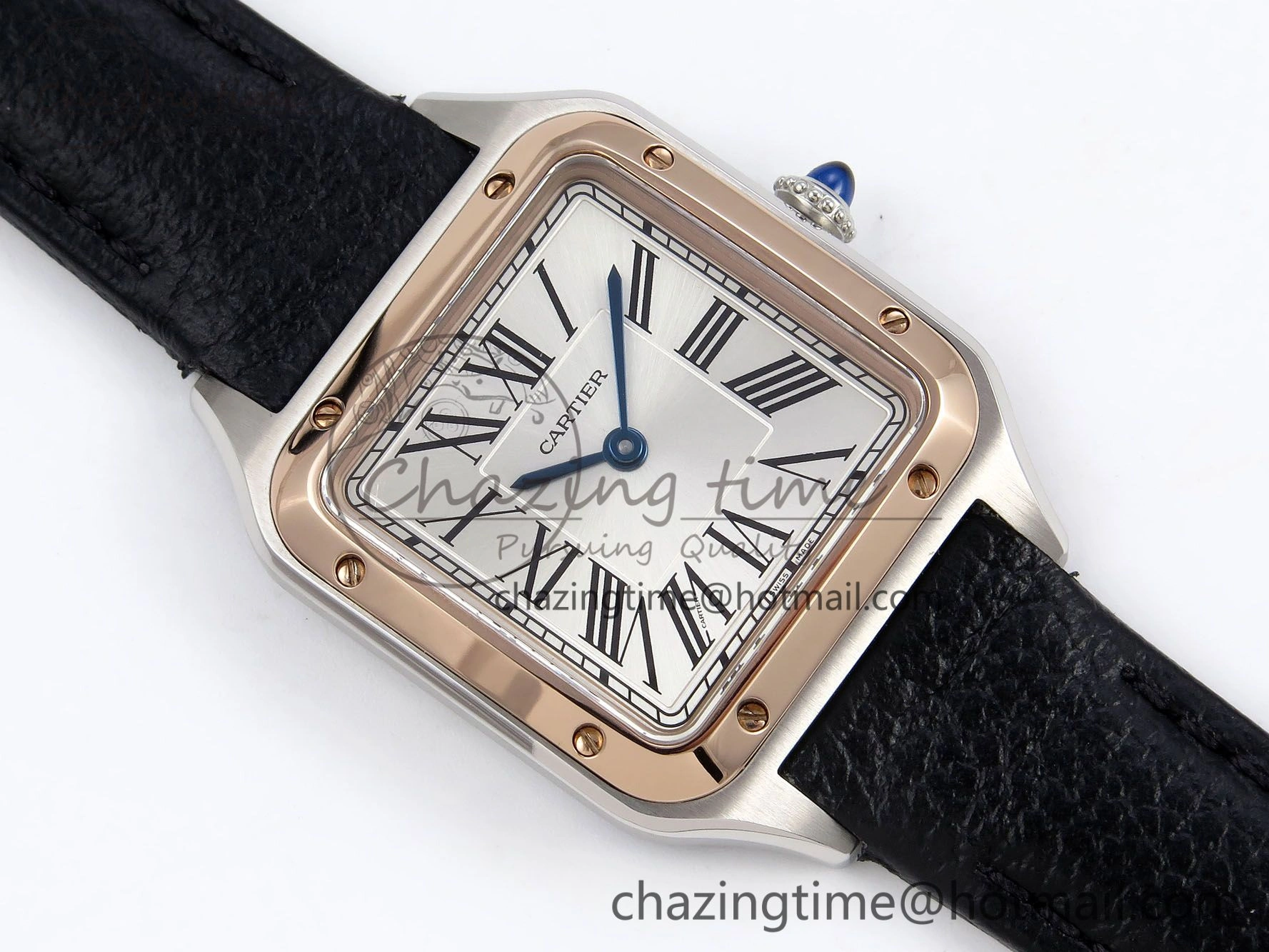 Santos Dumont 27.5mm SS RG AF 1:1 Best Edition Silver Dial on Black Leather Strap A Premium 5941