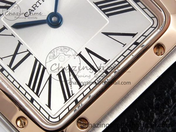 Santos Dumont 27.5mm SS RG AF 1:1 Best Edition Silver Dial on Black Leather Strap A Premium 5941