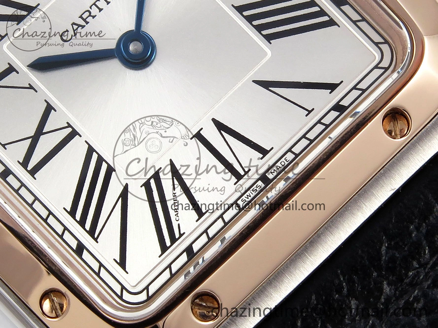 Santos Dumont 27.5mm SS RG AF 1:1 Best Edition Silver Dial on Black Leather Strap A Premium 5941