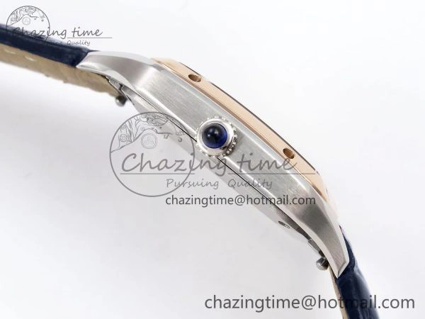 FreshLook Santos Dumont 27.5mm SS RG AF 1:1 Best Edition Silver Dial on Blue Croco Strap A 5940