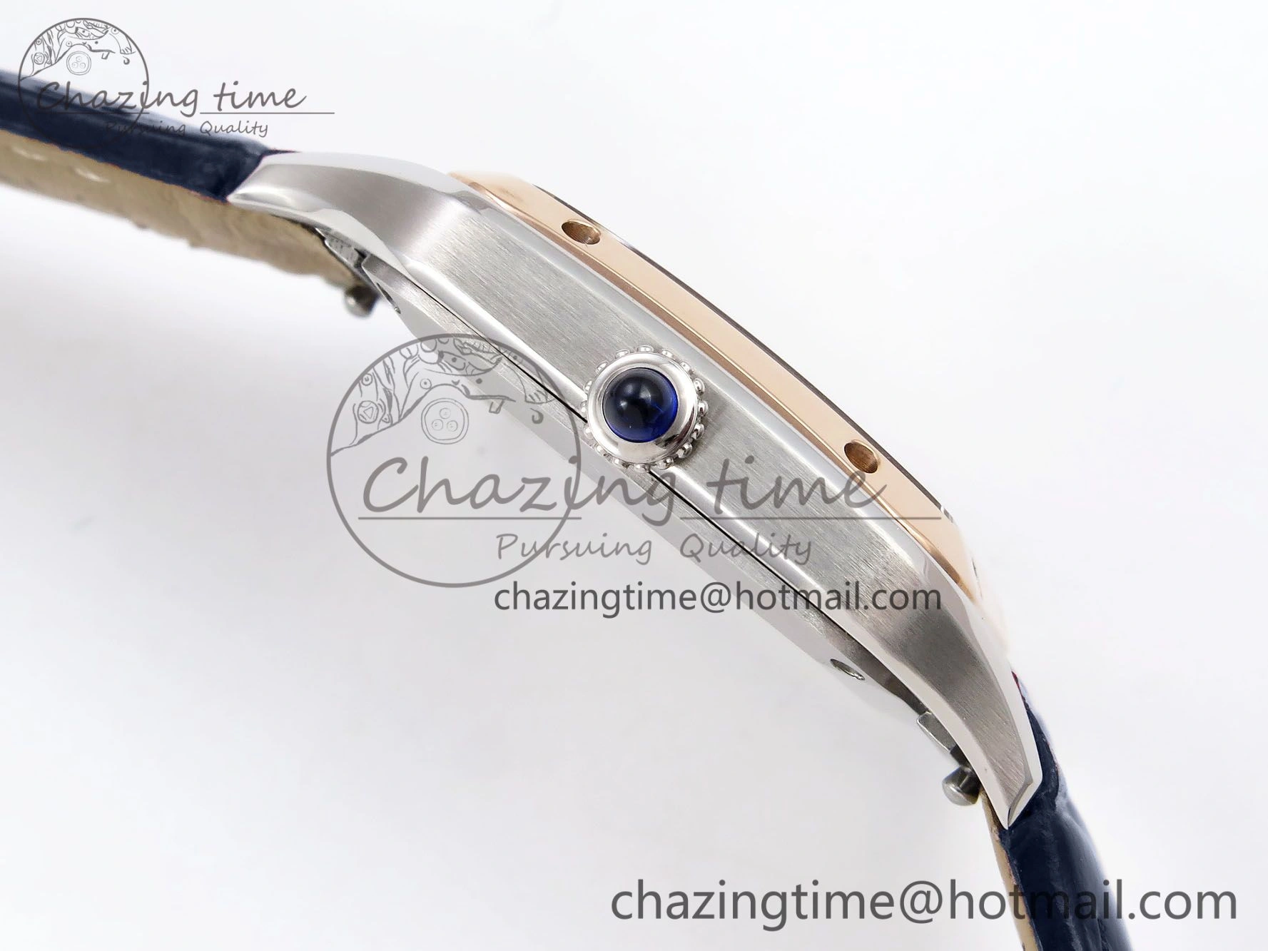 FreshLook Santos Dumont 27.5mm SS RG AF 1:1 Best Edition Silver Dial on Blue Croco Strap A 5940