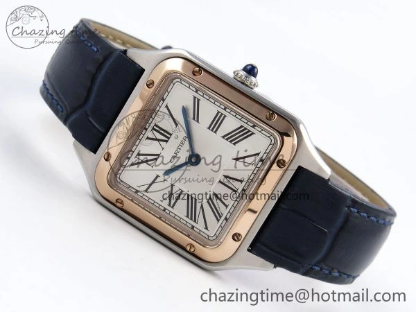 FreshLook Santos Dumont 27.5mm SS RG AF 1:1 Best Edition Silver Dial on Blue Croco Strap A 5940