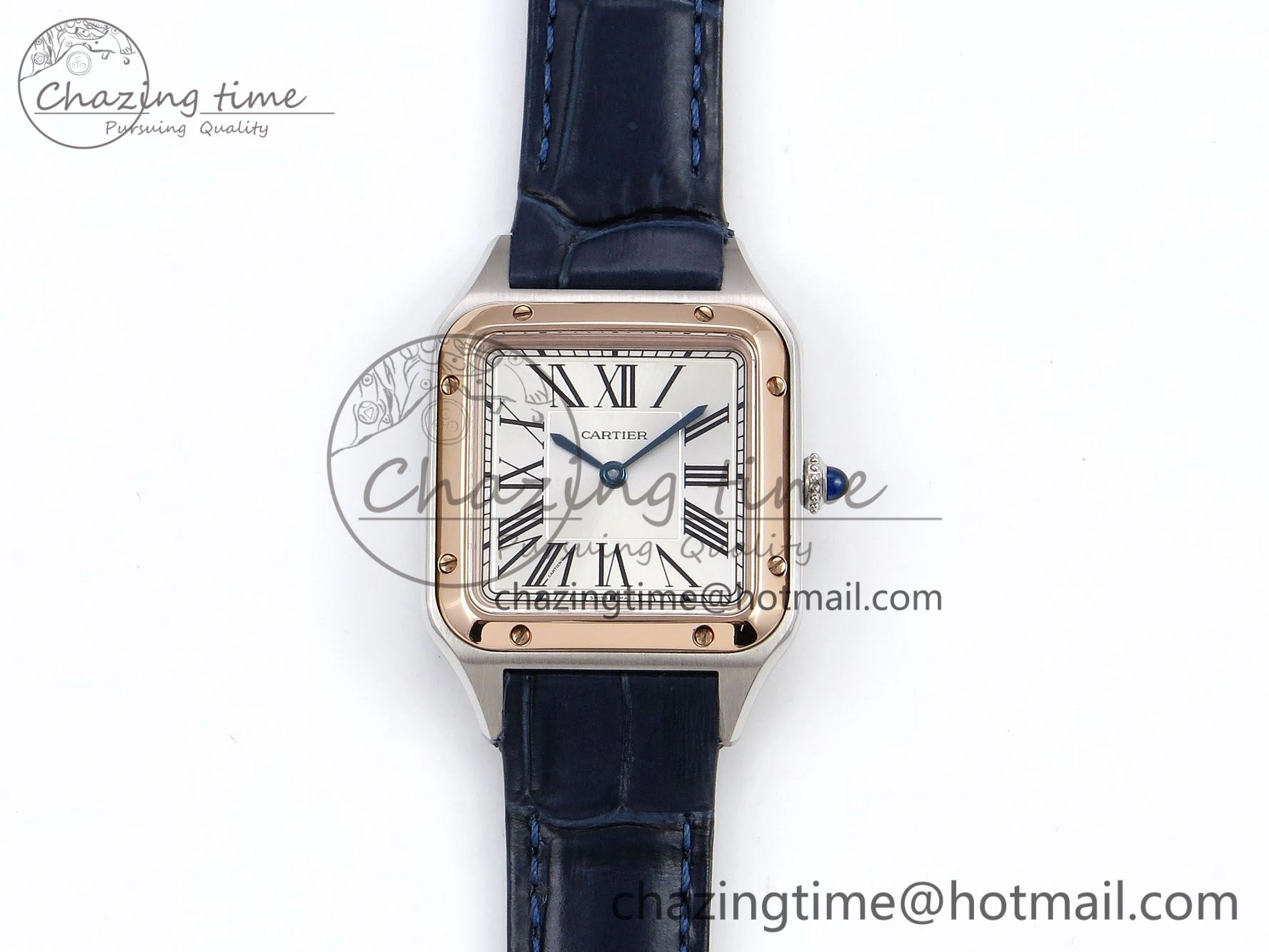 FreshLook Santos Dumont 27.5mm SS RG AF 1:1 Best Edition Silver Dial on Blue Croco Strap A 5940