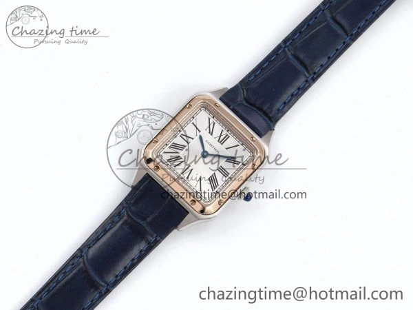 FreshLook Santos Dumont 27.5mm SS RG AF 1:1 Best Edition Silver Dial on Blue Croco Strap A 5940