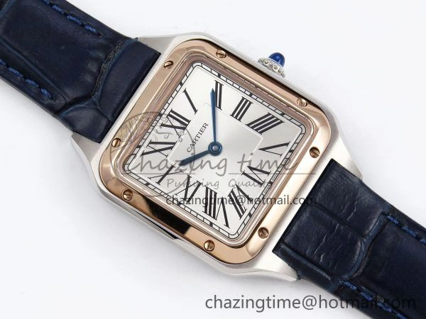 FreshLook Santos Dumont 27.5mm SS RG AF 1:1 Best Edition Silver Dial on Blue Croco Strap A 5940