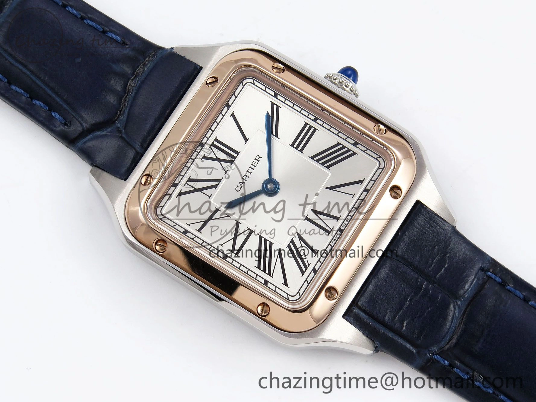 FreshLook Santos Dumont 27.5mm SS RG AF 1:1 Best Edition Silver Dial on Blue Croco Strap A 5940