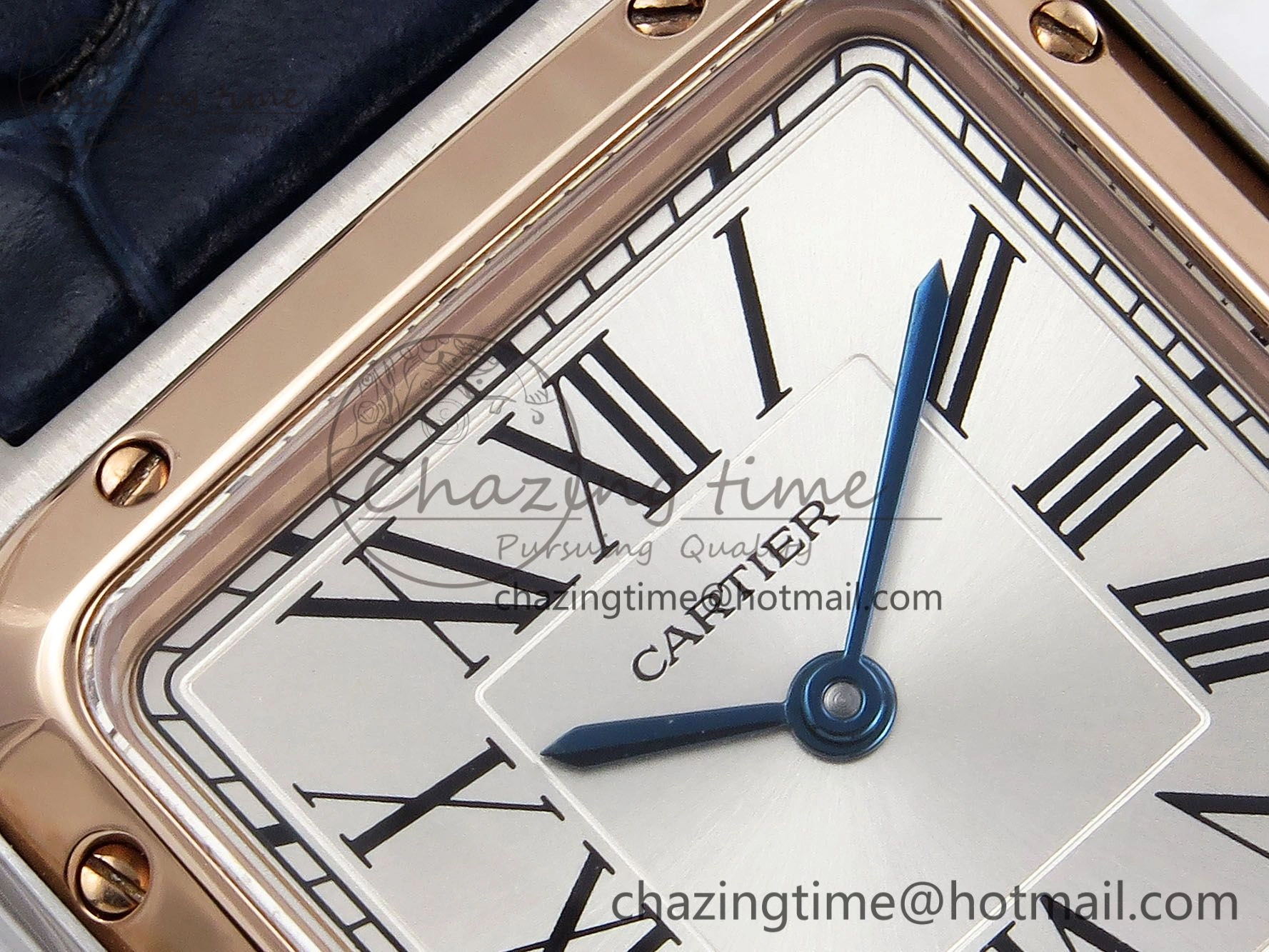 FreshLook Santos Dumont 27.5mm SS RG AF 1:1 Best Edition Silver Dial on Blue Croco Strap A 5940
