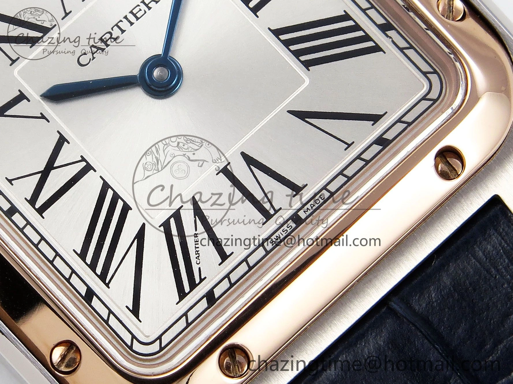FreshLook Santos Dumont 27.5mm SS RG AF 1:1 Best Edition Silver Dial on Blue Croco Strap A 5940